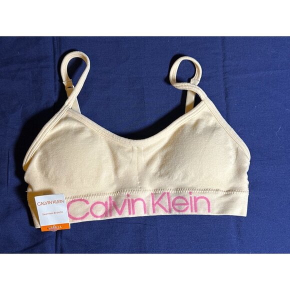 Calvin Klein Big Girls Printed Rushed Seamless Crop Bra - Nude, Size M, NWT - Picture 2 of 4